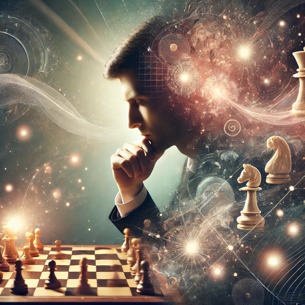 DALL·E 2024-12-06 21.16.22 - An artistic and inspiring image illustrating the role of focus in chess success. A chess player is depicted deeply concentrating at a chessboard, with